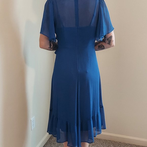 Calvin Klein Faux Wrap with Ruffles Short Sleeve Dress, Size 4 - Picture 2 of 13